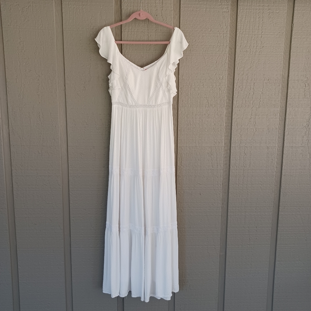 Lilly Pulitzer Women Ivie Maxi Dress Size 4 Feminine Rayon Tiered  Resort White